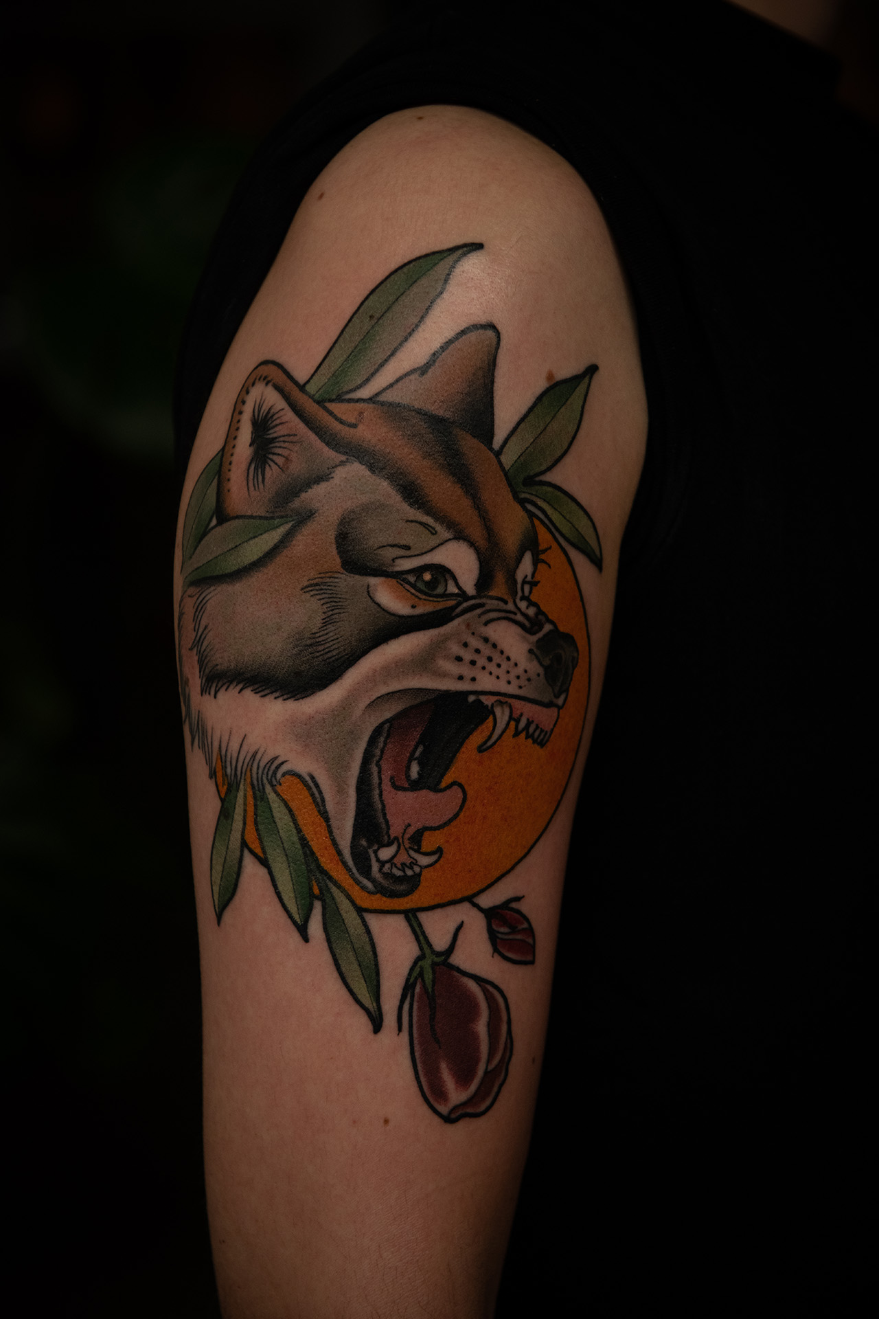 Neotraditional wolf tattoo